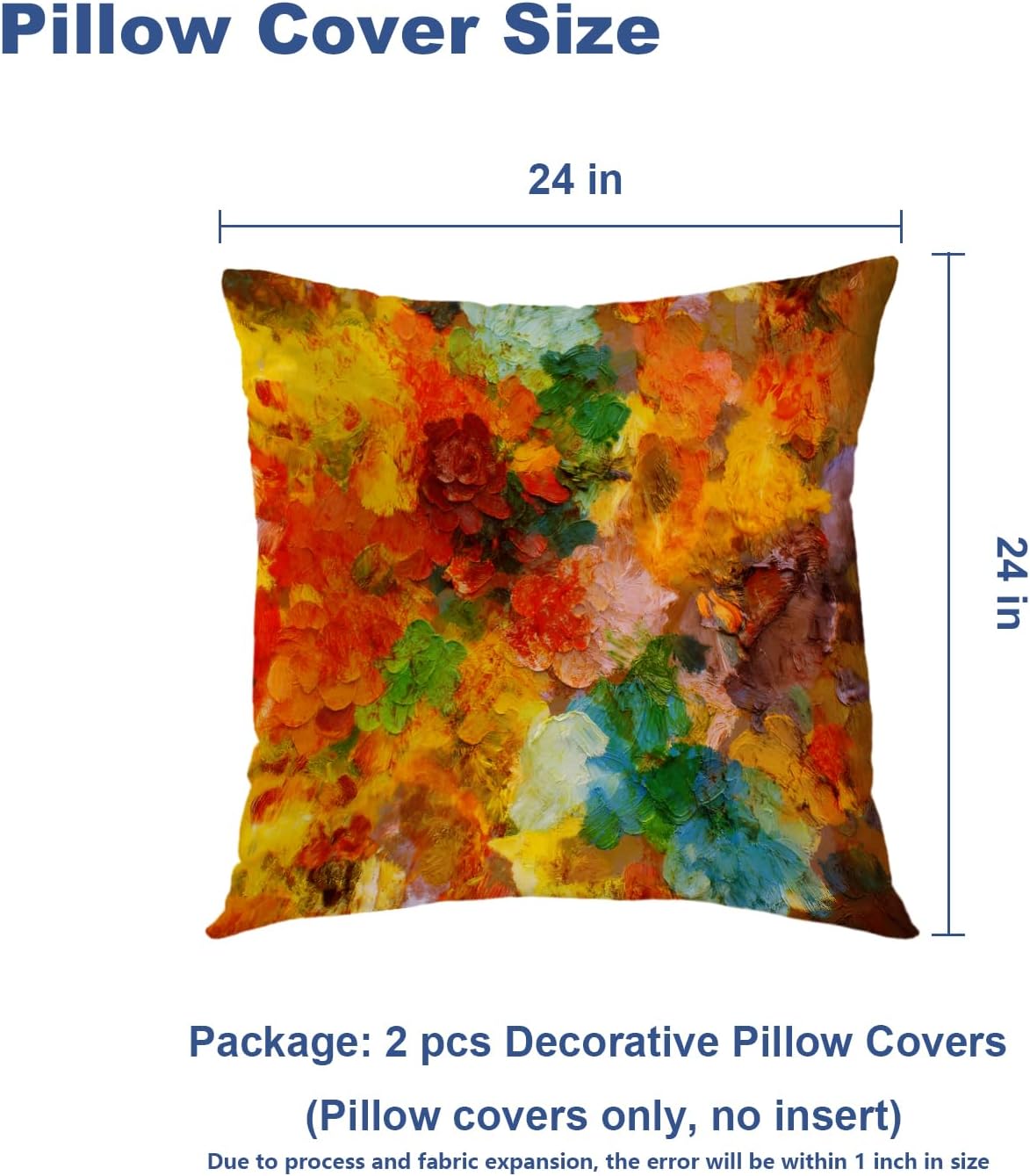 Batmerry Colorful Abstract Paint Throw Pillow Covers, Multicolor Modern Artist Decorative Pillow Covers Digital Printing Blended Fabric for Couch Sofa Bed Invisible Zipper 24X24 in(Set of 2)