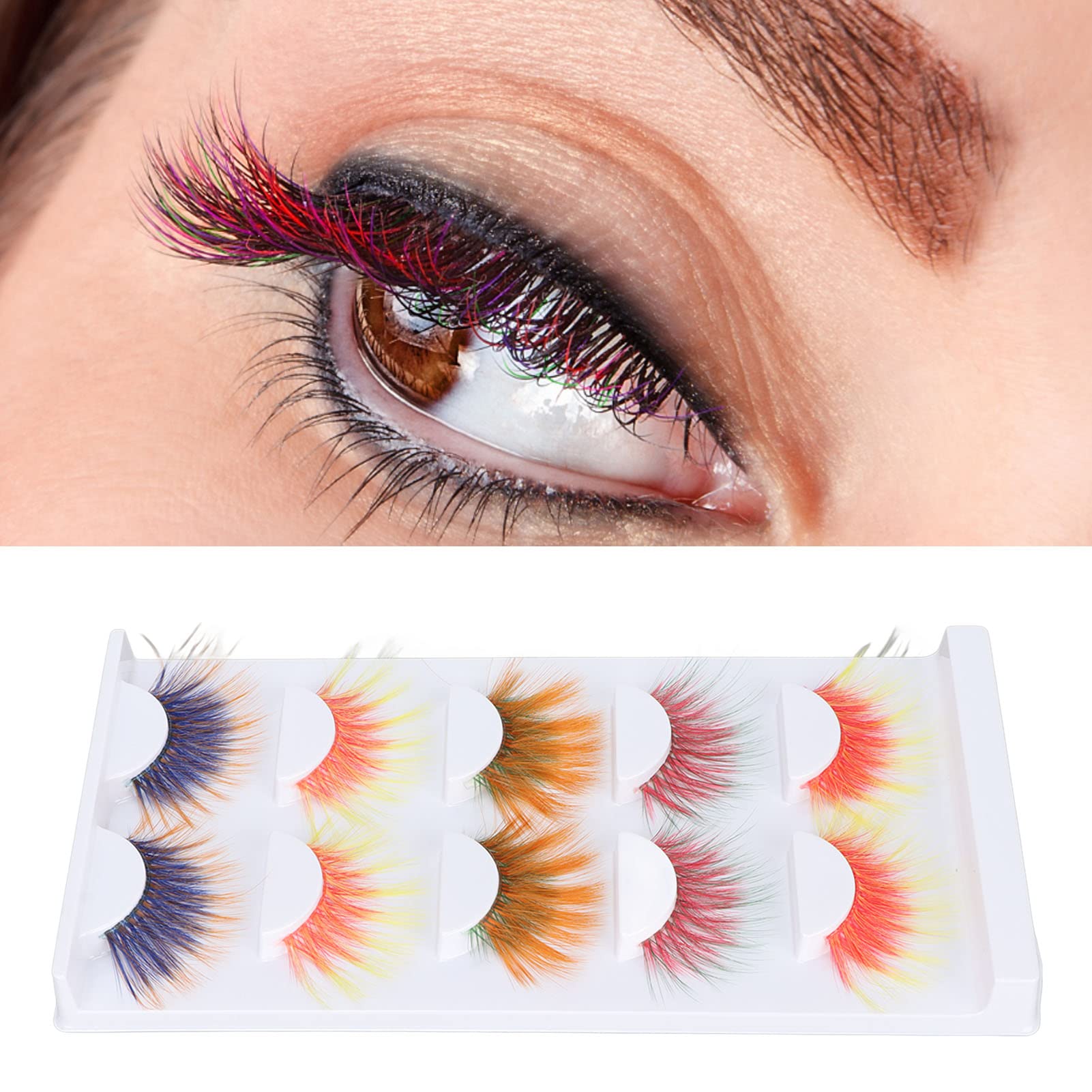 Fake Eyelashes, 5 works Colorful Eyelashes, 6D Gradient Long Curled Soft Colored False Eye Lashes, Red, Blue, Purple - Image 3
