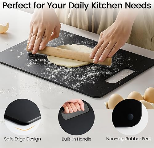 Miniatura 5 de Tabla de cortar para cocina Juego de 2, tabla de cortar compuesta de fibra de madera, apta para lavavajillas, tabla de cortar antideslizante y no
