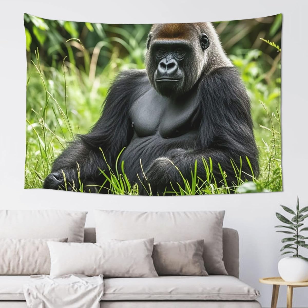 Tapiz de pared de gorila en la hierba, 60 x 40 pulgadas, tapiz de terciopelo melocotón para colgar en la pared, póster de fondo, sin daños, decoración artística de pared para dormitorio, sala de estar, decoración del hogar