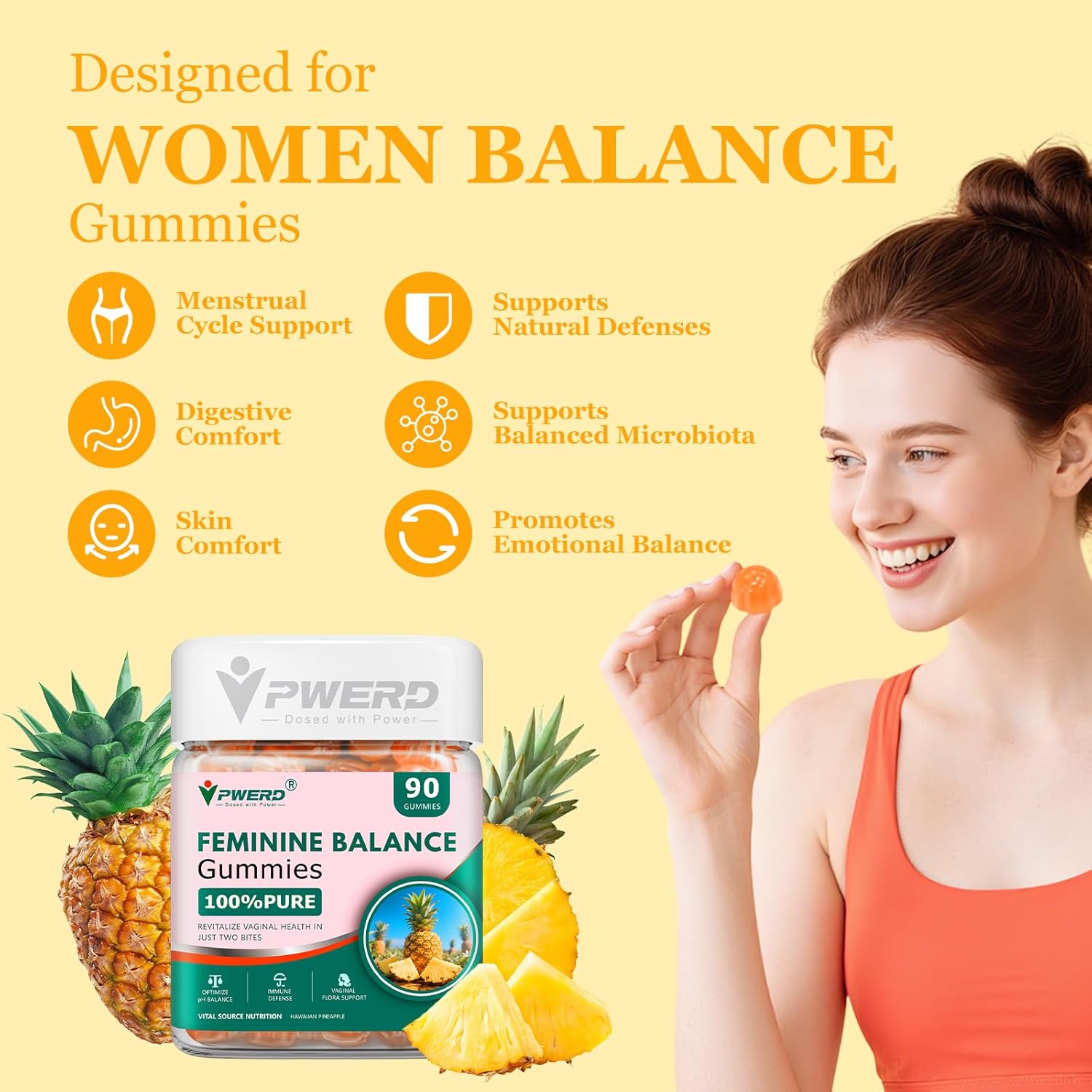 180 Count Feminine Balance Pineapple Vaginal Gummies for Women Ph，Premium Her Plus Nutrition Feminine Vaginal Probiotics Pineapple Balance Gummies for Women