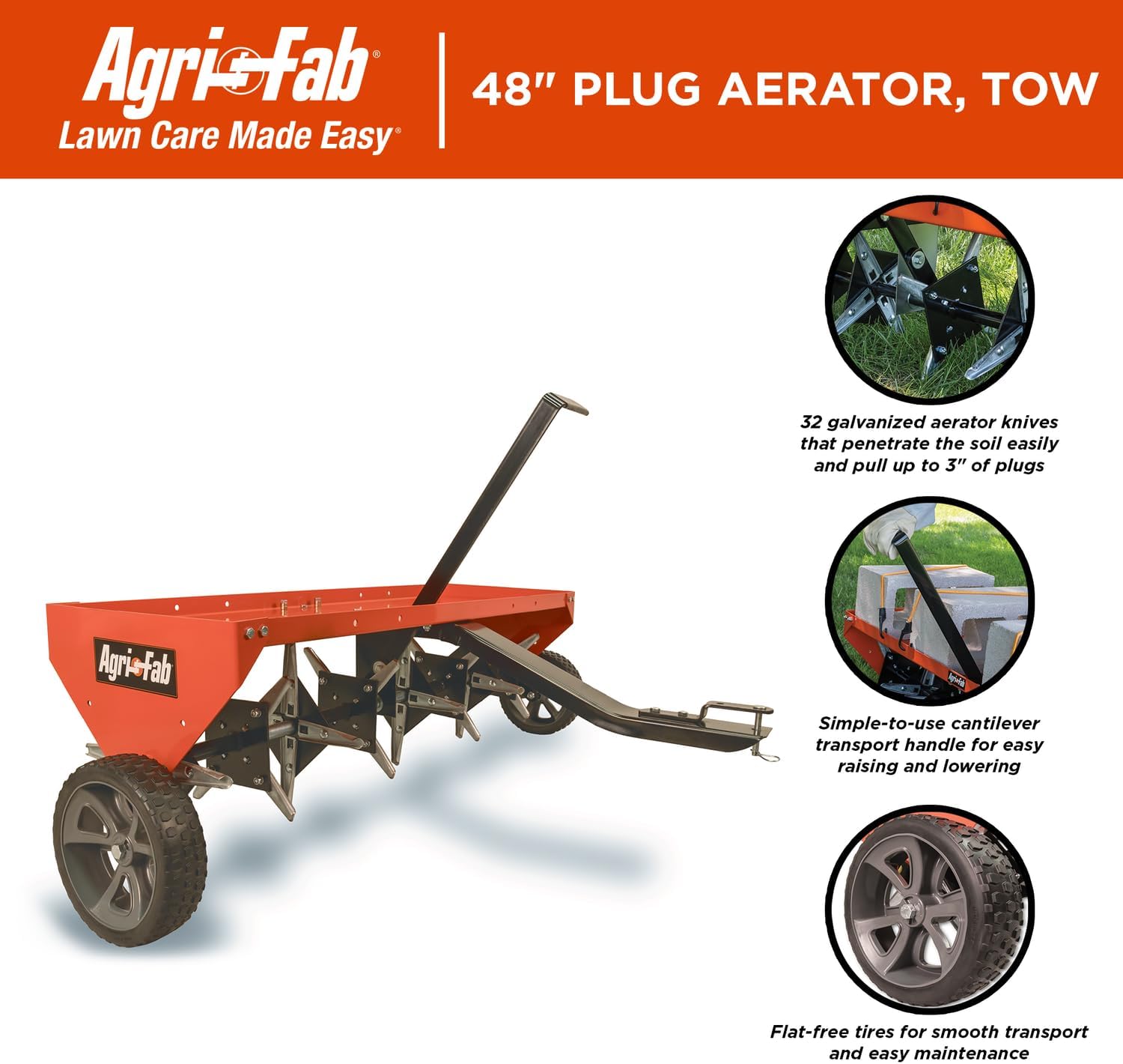 Agri-Fab 45-0299 48" Tow Behind Lawn Plug Aerator with Universal Hitch; Designed to Pull Behind Lawn & Garden Tractors