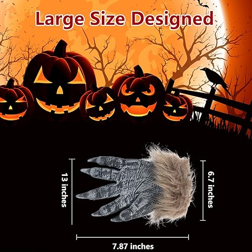 Miniatura 7 de Máscara de lobo de Halloween y guantes para fiesta, disfraz de hombre lobo, máscara y guantes para la cabeza para mascarada, bromas de Halloween,