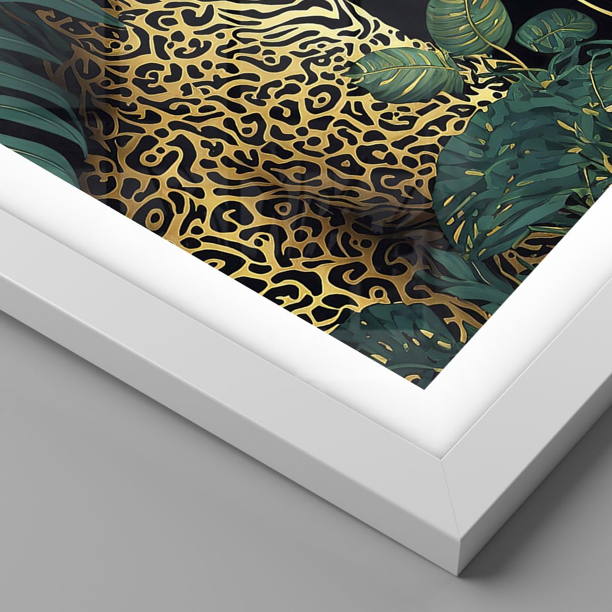 Affiche Murale Encadrée Léopard Jungle 70x50 Cm - Impression Papier Premium 200g/m², Cadre MDF 2 Cm, Plexiglas - Décoration Salon Ou Chambre