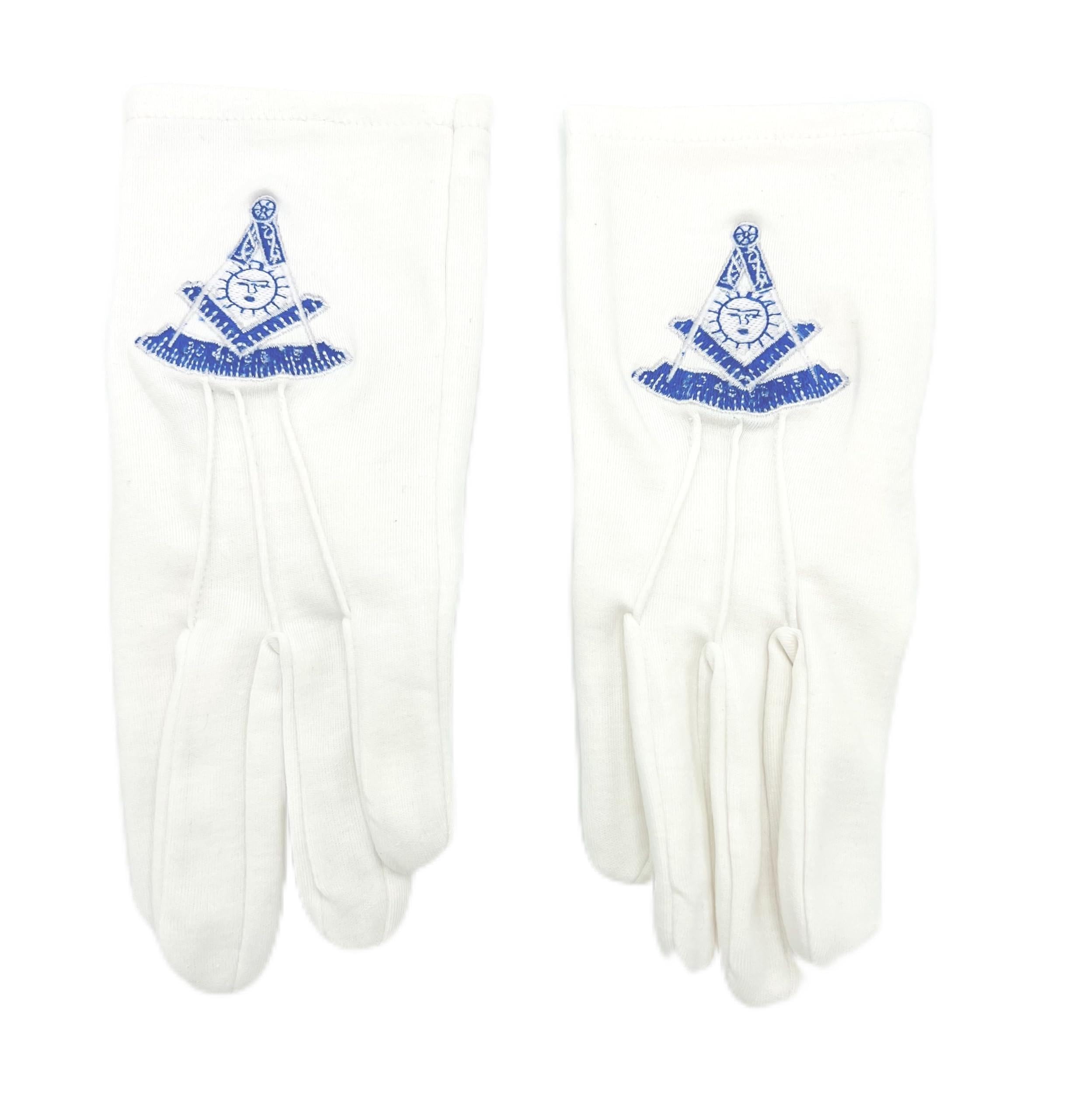 Uniform Store London Men's White Freemasons Past Master Masonic Gloves Cotton Hand Embroidered Pm Symbol