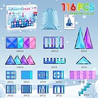Vista 7 de Azulejos magnéticos, 116 bloques de construcción magnéticos, bloques magnéticos de diamante 3D, juguetes de construcción para niños, juguetes