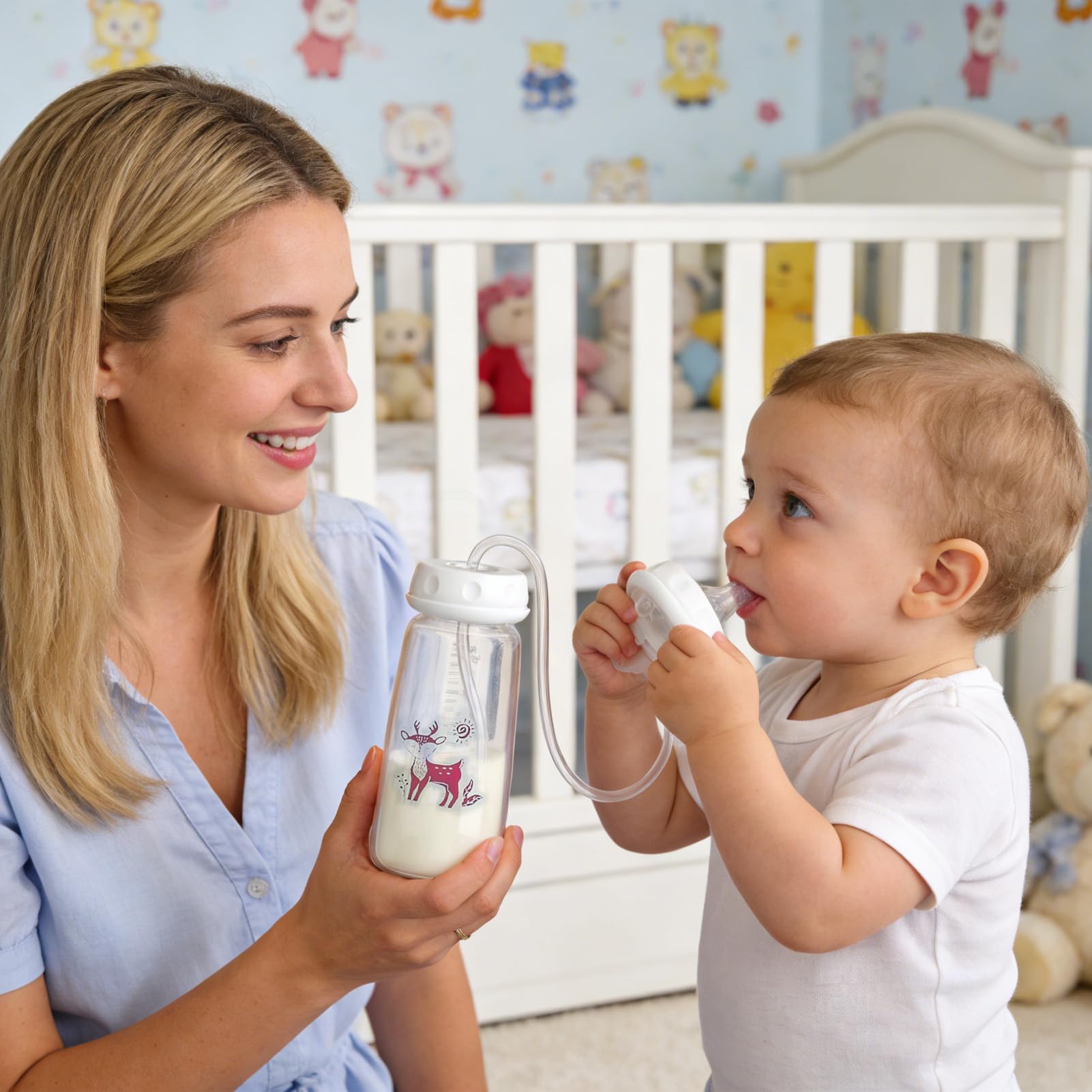 Alimentador De Silicona 240ml Con Tetina Y Pajita, Cuello Ancho Portátil Antideslizante, Silicona Manos Libres Biberón, Para Padres Interior Exterior Hogar Dormitorio Cocina Guardería Hotel - 4