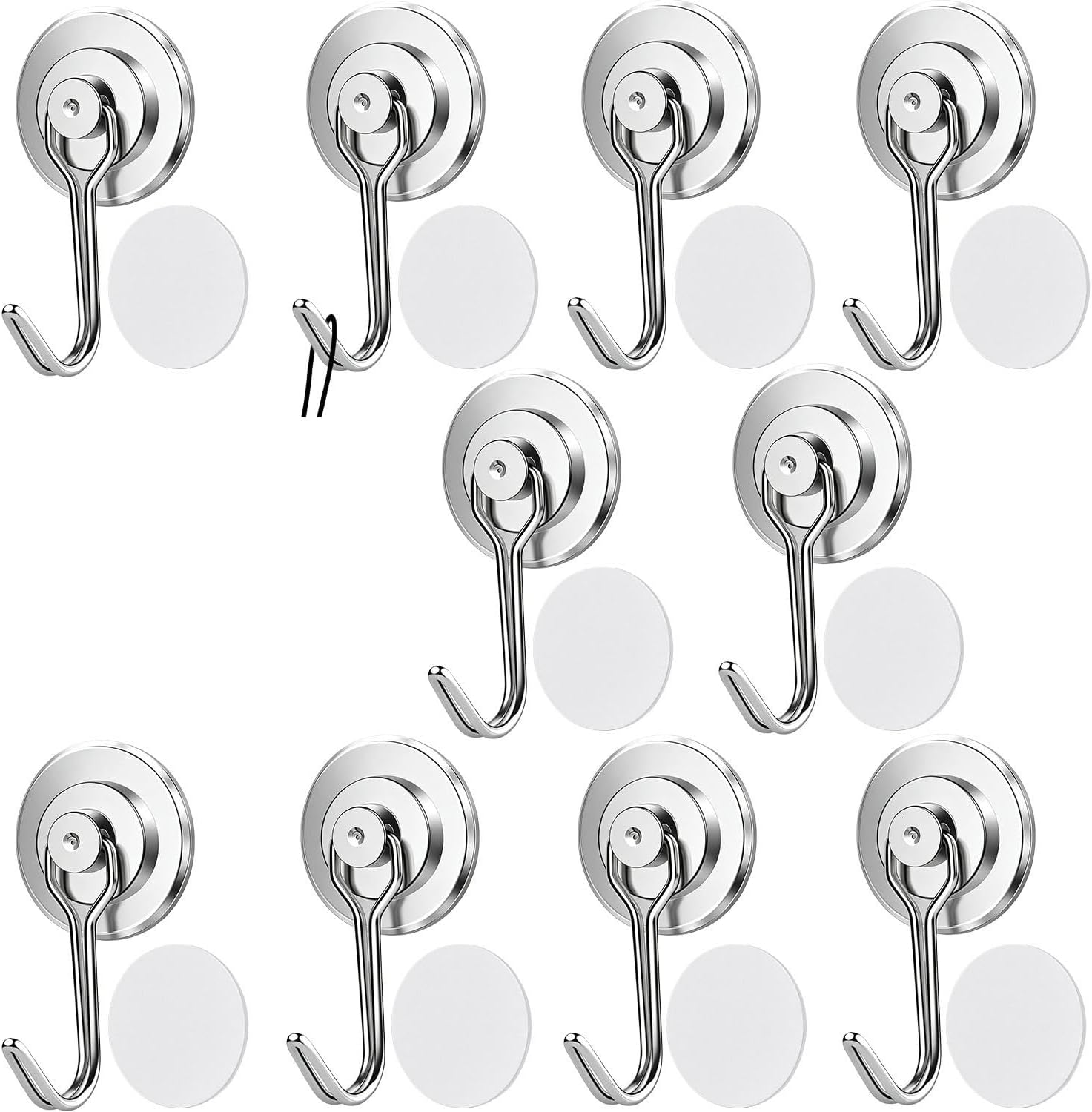 10 Pack Silver Swivel Magnetic Hooks with Metal Plates, 0.79 Inch