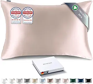 Premium Silk Pillowcase 100% Organic Mulberry Silk, 22 Momme, Grade 6A - Oeko-Tex Certified in Germany - Luxury for Hair & Skin, 1 Piece (Standard Size 20x26 Inches, Heavenly Pink)