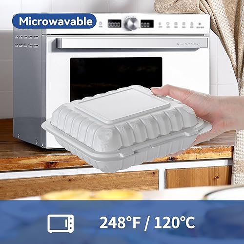 Miniatura 6 de Recipientes de comida para llevar, recipientes de plástico de 8 pulgadas con tapas, 34 onzas, reutilizables, sin BPA, paquete de 55 cajas