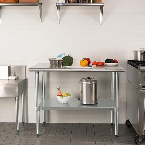 Miniatura 14 de HARDURA Mesa de acero inoxidable de 24 x 12 pulgadas con estante inferior y patas galvanizadas, mesa de trabajo de preparación comercial resistente