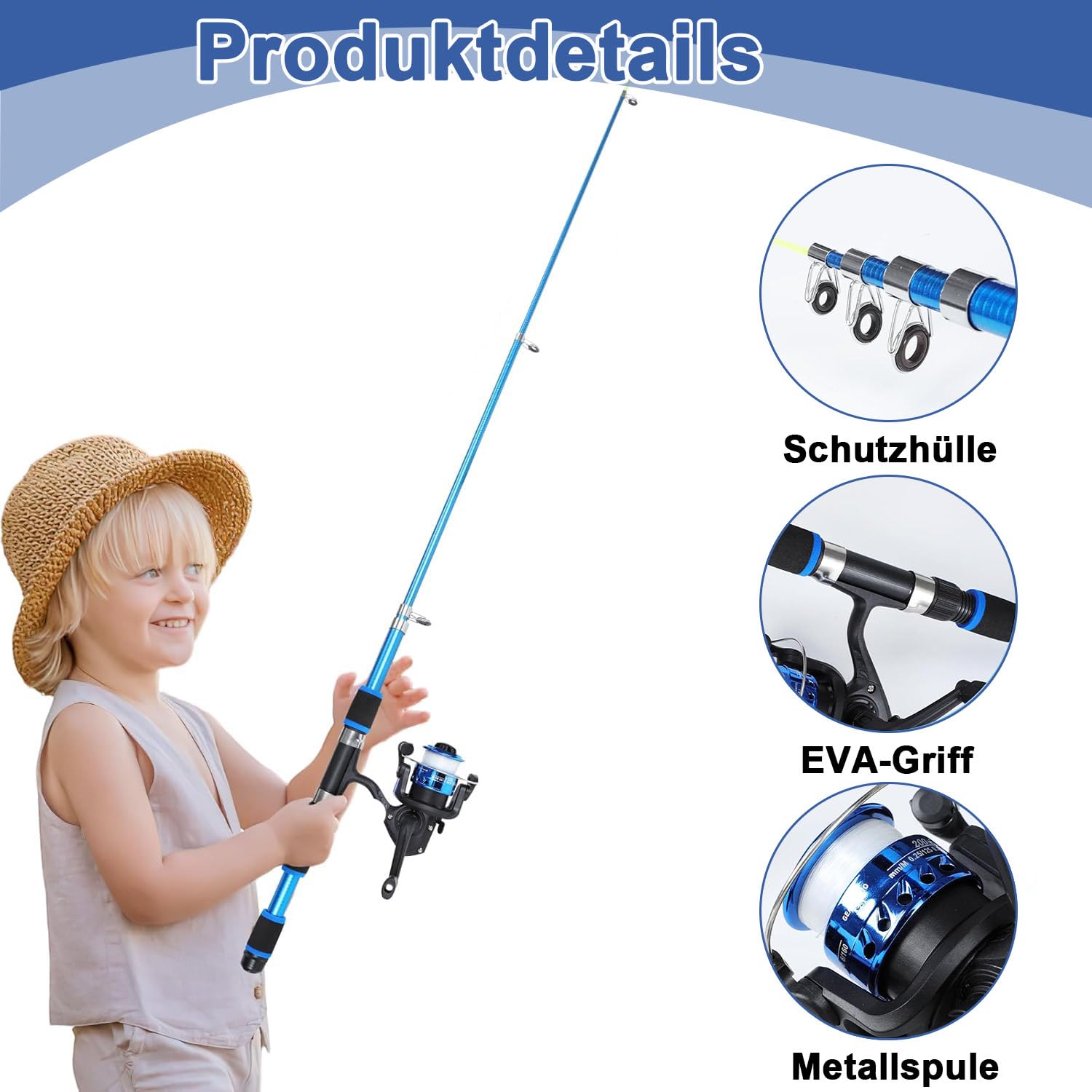 Set da pesca per bambini, asta telescopica e kit combinato a rulli, per ragazzi/ragazze, strumenti di pesca completi con rullo spincast, esche e attrezzi | regalo portatile per bambini per fascia di