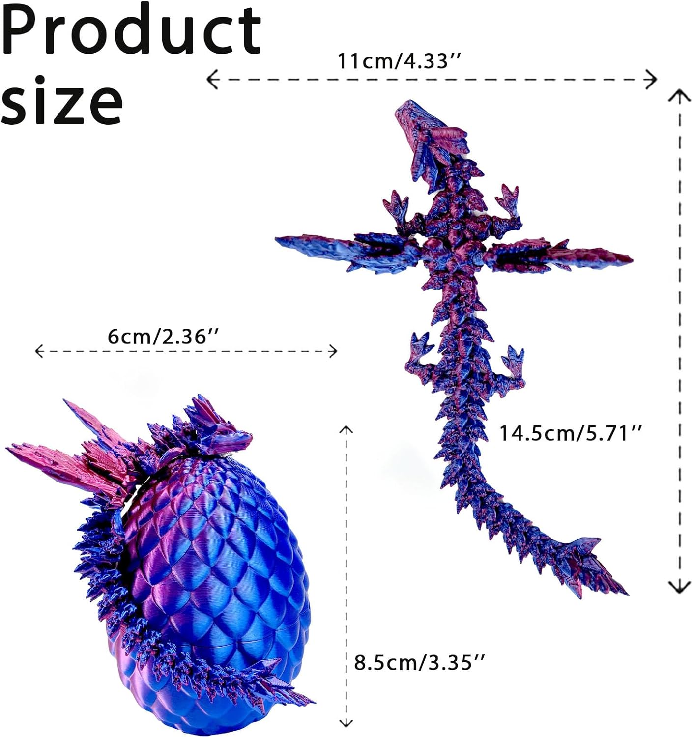 3D Printed Dragon Egg with Flexible Dragon Toy Inside,Suitable Office Furniture Decoration Gift Kids Adults (Laser Blue)