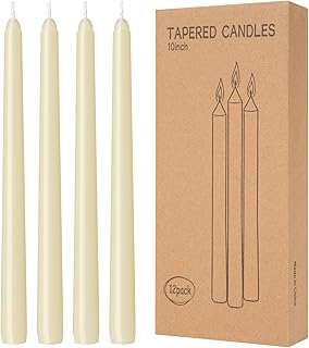 12 Pack Ivory Taper Candles 10 inch - Taper Candles Dripless, Smokeless, Unscented - 8 Hours Long Burning - Hand Poured Tall Candlesticks - Perfect for Home Decor, Weddings, and Special Occasions