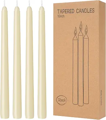 12 Pack Ivory Taper Candles 10 inch - Taper Candles Dripless, Smokeless, Unscented - 8 Hours Long Burning - Hand Poured Tall Candlesticks - Perfect for Home Decor, Weddings, and Special Occasions