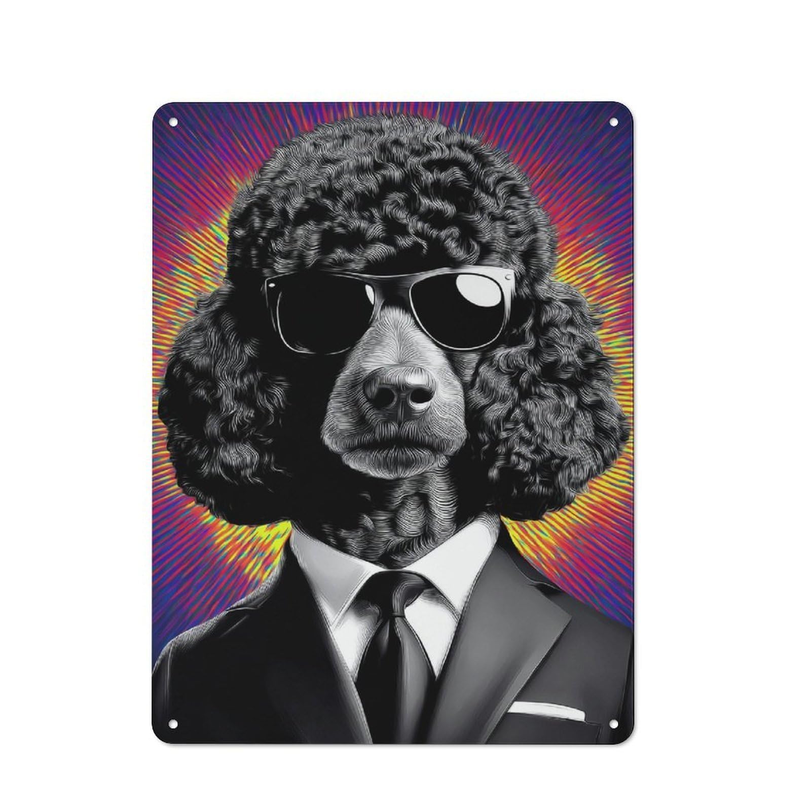 Junmoney Stylish Poodle In Suit Retro Metal Sign With Design 40X30cm, Distressed Look Retro Room Decor For Living Room, Hallway, Kitchen Or Cafe