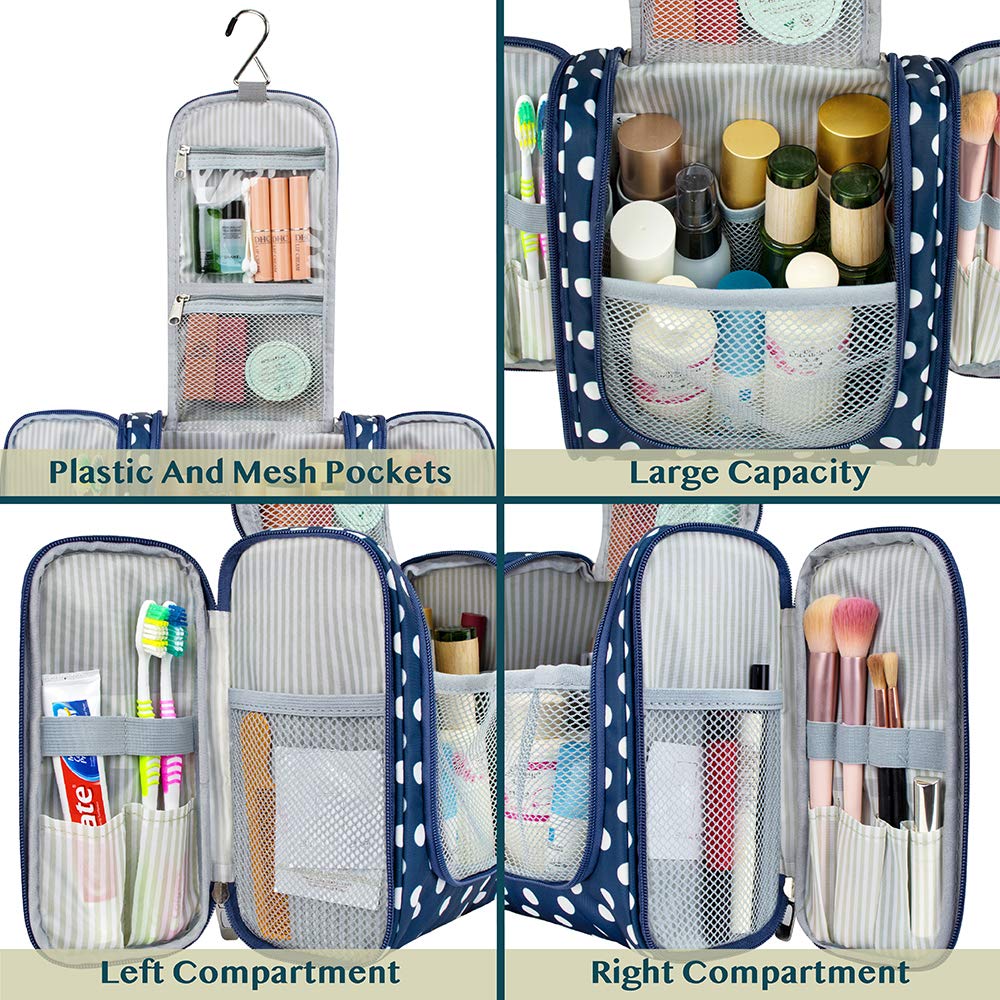 PAVILIA Beauty case da viaggio da appendere per donne e uomini, organizer per articoli da toeletta da bagno, blu navy, M, Beauty case