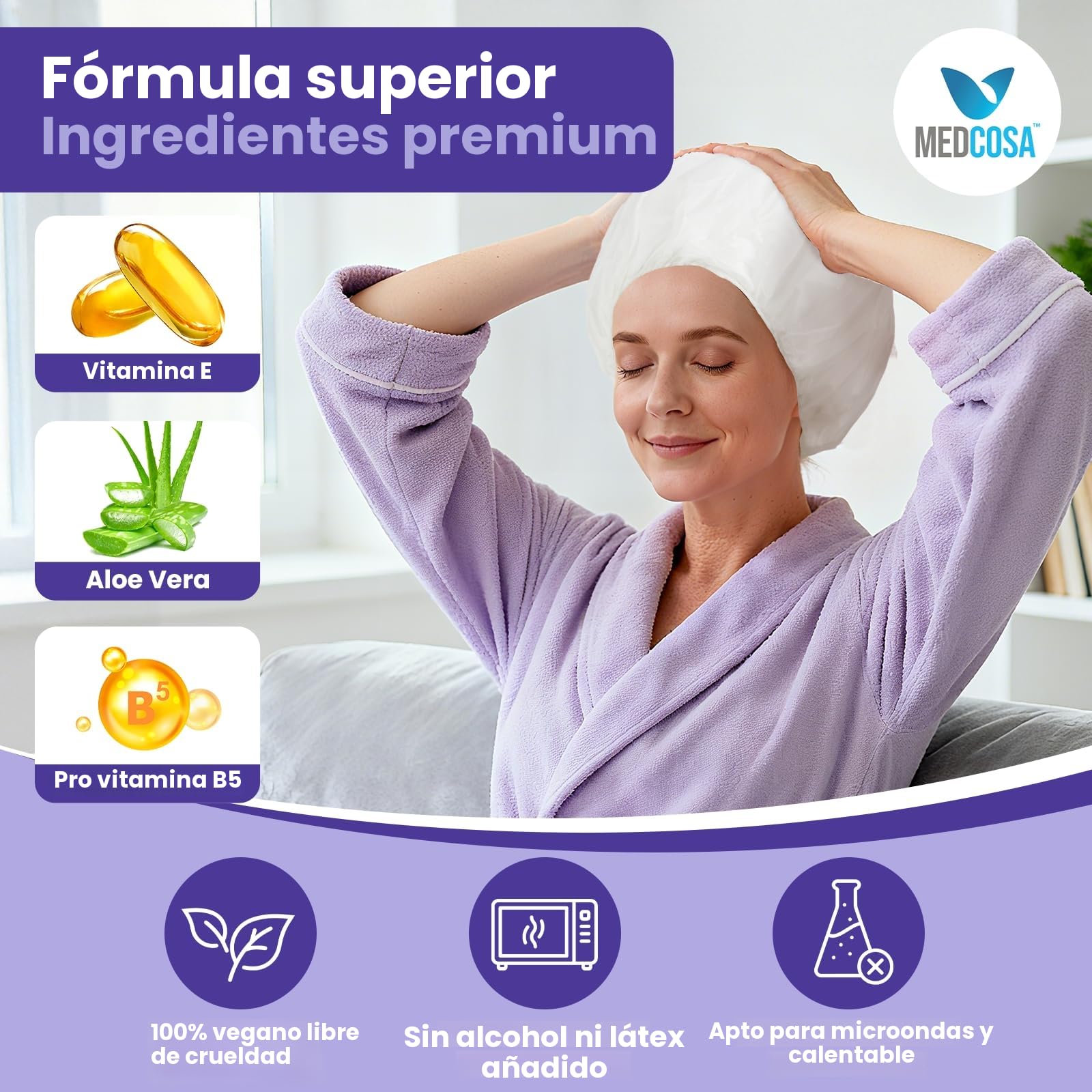 Medcosa Gorro de Champú Sin Aclarado – Lavado en Seco para Ancianos y Personas Encamadas – Gorro de Ducha Rápido y Práctico
