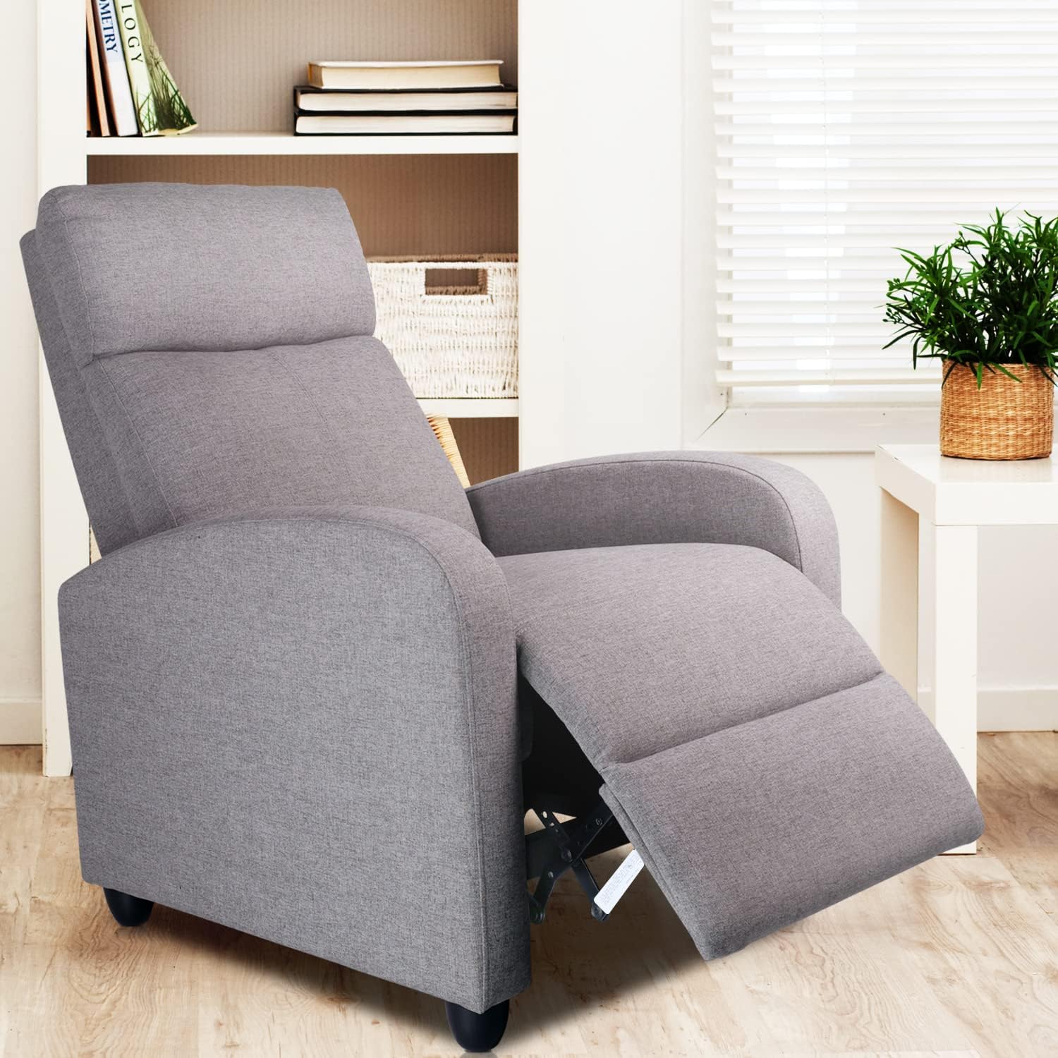 Smug Fabric Home Theater Seating with Lumbar Support Winback Single Sofa Armchair Reclining Chair Easy Lounge, Grey