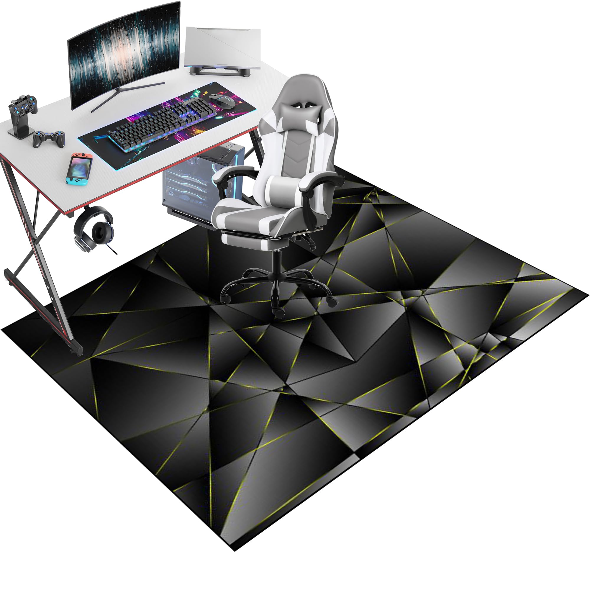 Office Gaming Chair Mat for Hard Floor, Floor Protector for Rolling Chair, Office Gaming Rug Protector for Rolling Chair, Non-slip 80 x 90 cm Floor Protection Mat for Gaming Room Home Office Decor