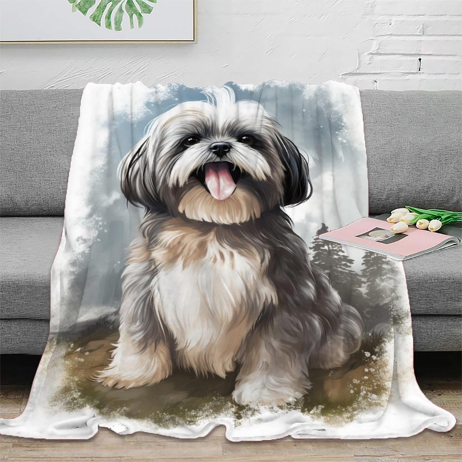 KKOLASXZE 3D Printed Shih Tzu Throw Blanket Fluffy Soft Cozy Super Soft Cozy Fuzzy Warm Throws with Anti-wrinkle/anti-tarnishing Lightweight for Sofa Bed Decor Bedroom Decor 60x80inch(150x200cm)