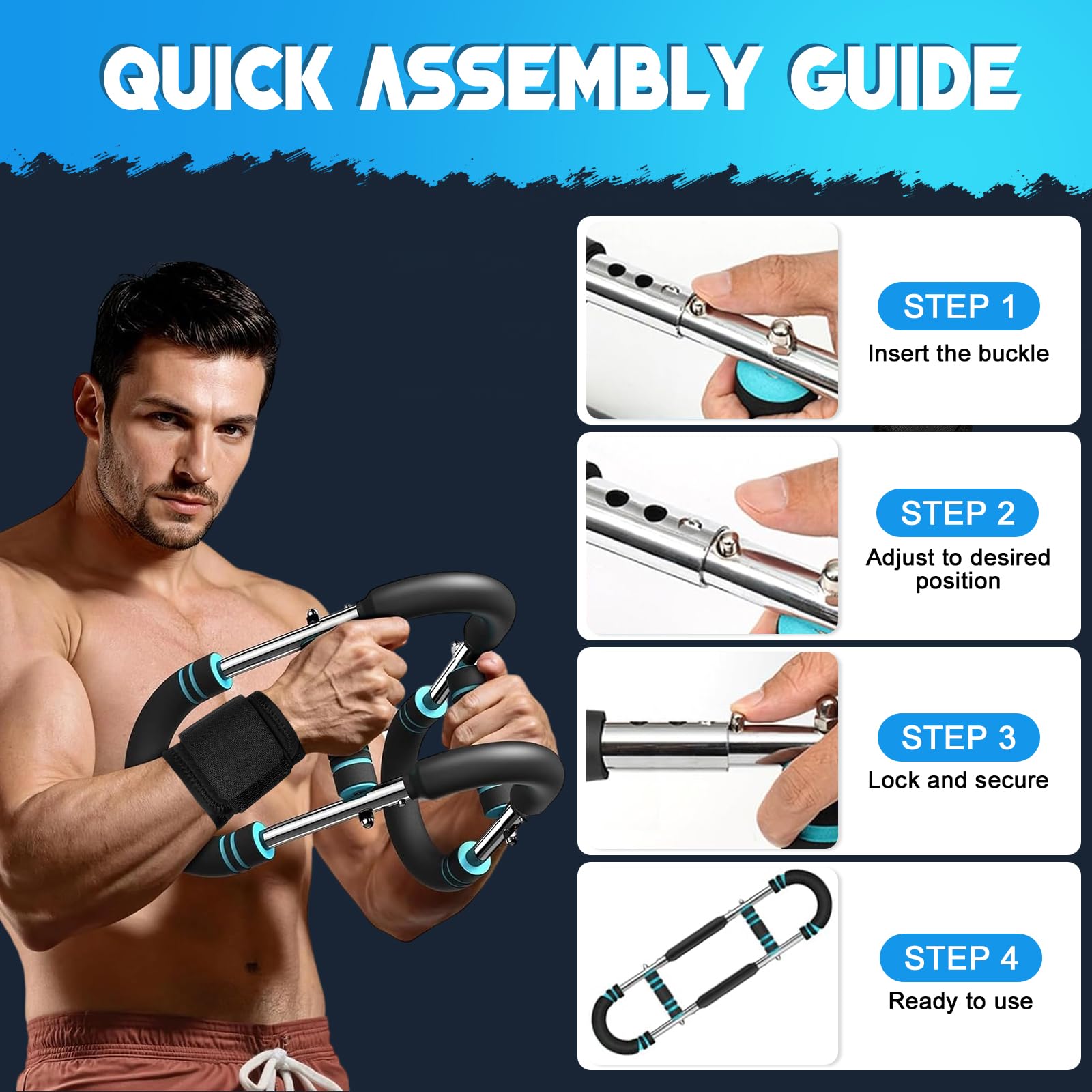KATLIKU Allenatore per Braccia Regolabile 3-in-1 con Contatore & Fasce da Polso, Resistenza Regolabile 30–50 kg, Attrezzo Fitness per Uomo per Allenamento a Casa & Potenziamento di Petto e Spalle