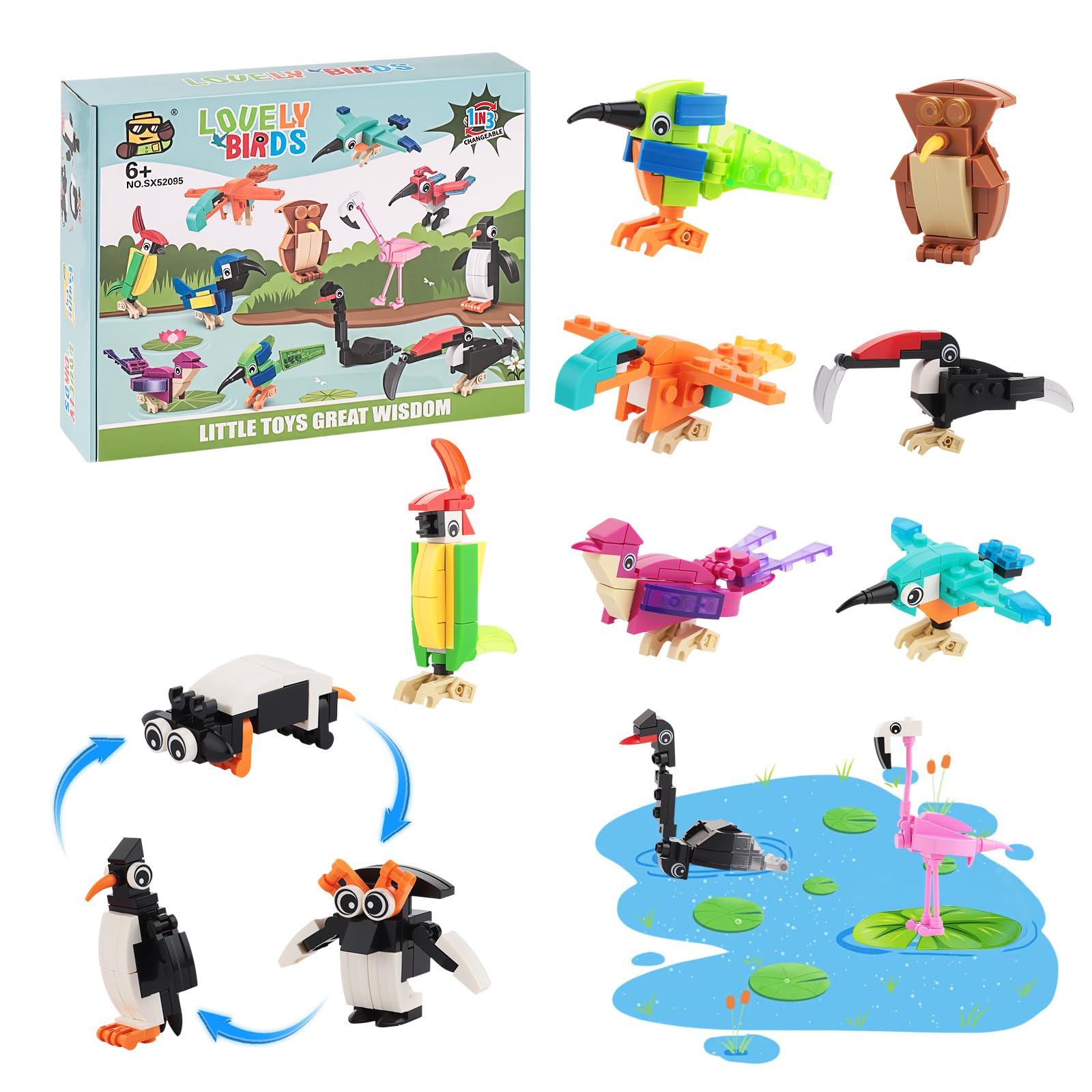 12pcs Bird Building Blocks - Bird Block Toy Set, Creative Educational Buildings Block, Mini Animals Fun Interactive Toys, Animal Building Blocks, DIY Construction Kit for Kids