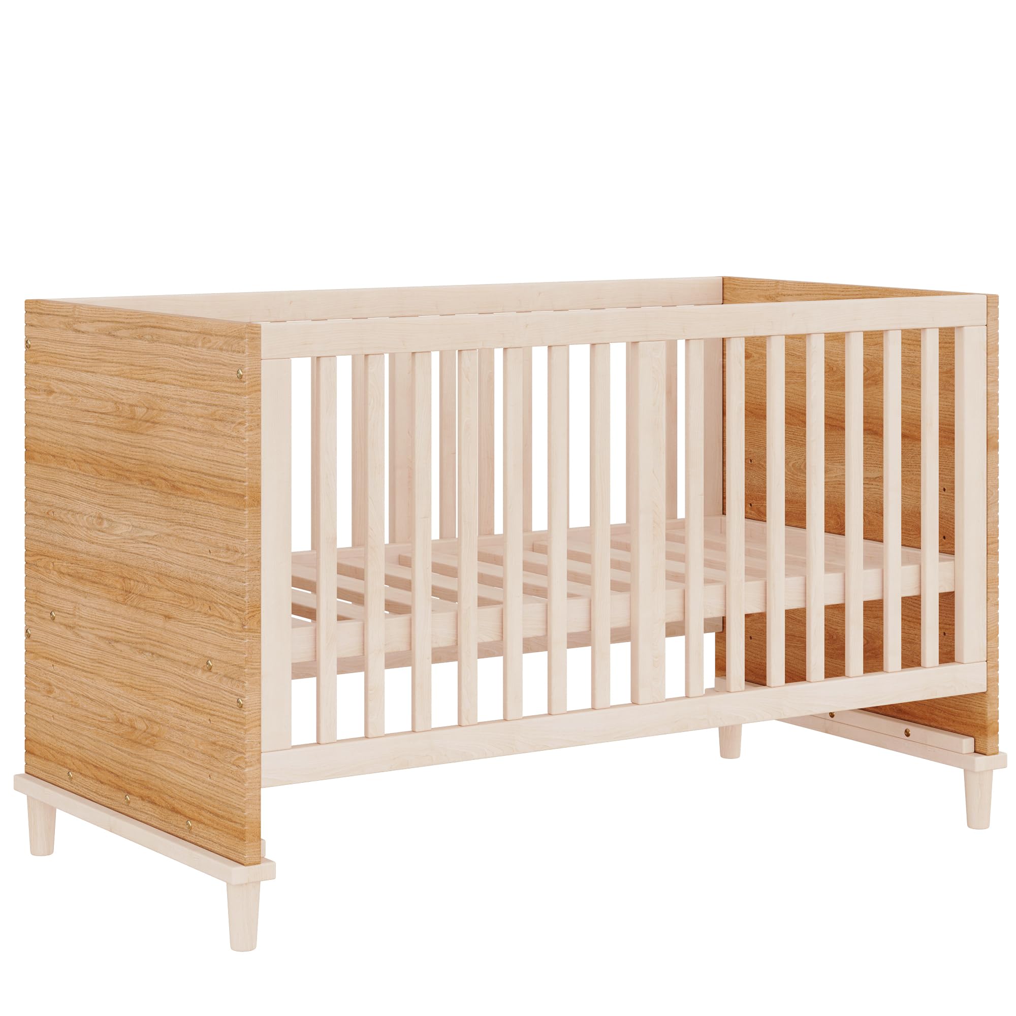 SUKY Gitterbett, 5-stufige Höhenverstellung, Babybett mit stabilen Stützbeinen, ohne Matratze, Naturholzfarbe, 70 x 140 x 87 cm, Natürlich