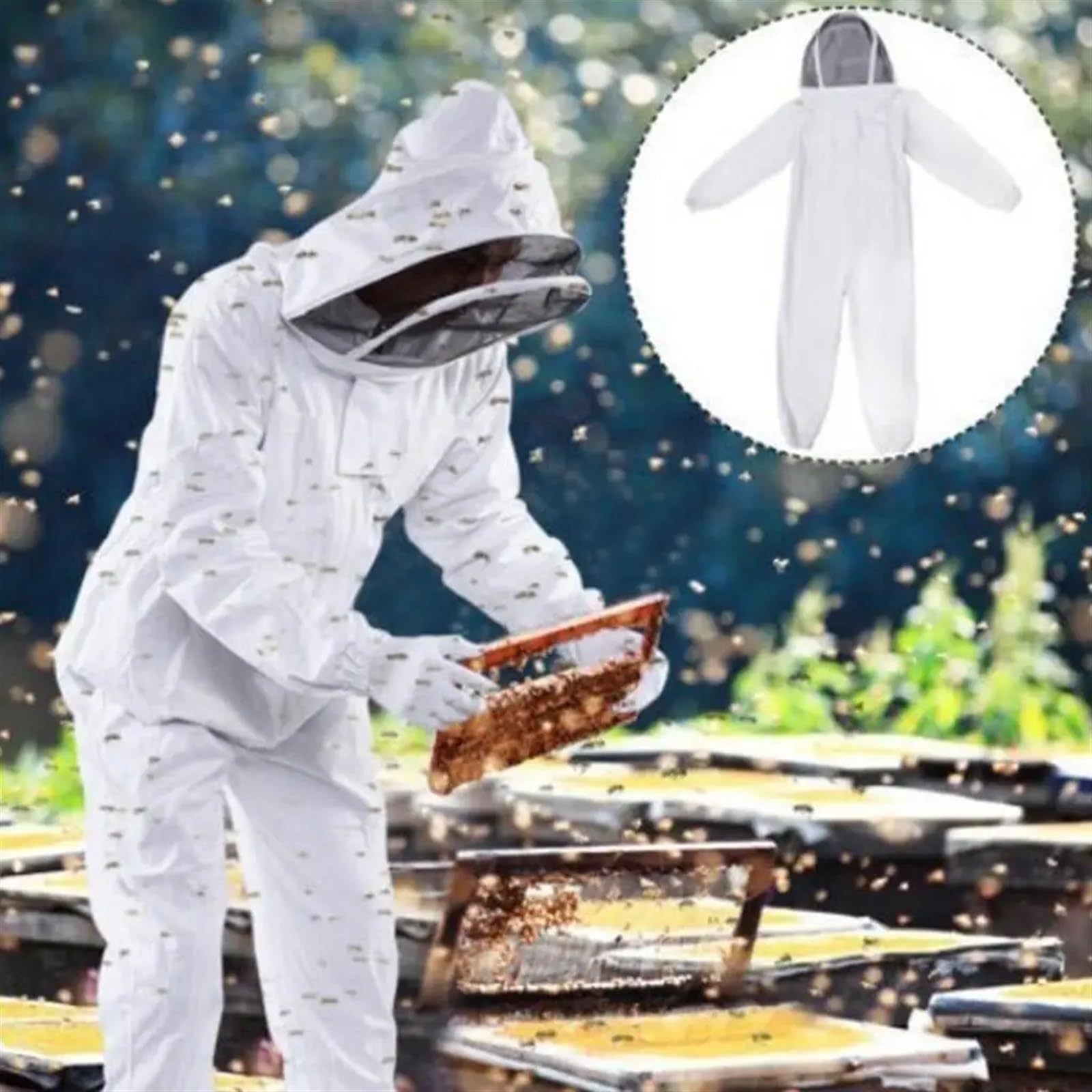 Traje de apicultura cuerpo completo Ropa profesional | Traje de apicultura de protección, chaqueta, velo de seguridad, sombrero, equipo de vestir(A L)