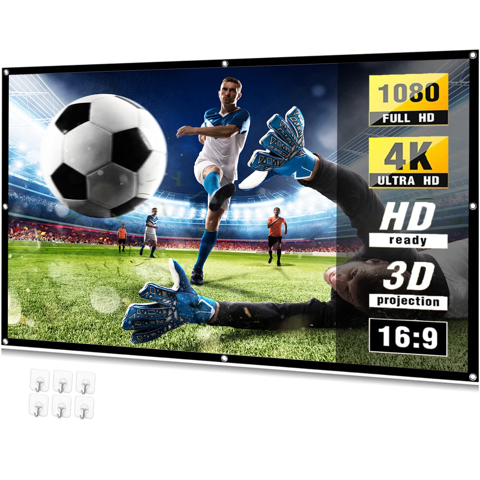 Projection Screen 100 inch, Portable Foldable 16:9 Projector Screen 4K Movie Anti-Crease Washable Projector Movie Screen for Home Theater Outdoor Indoor Support Double Sided Projection (100 inch)