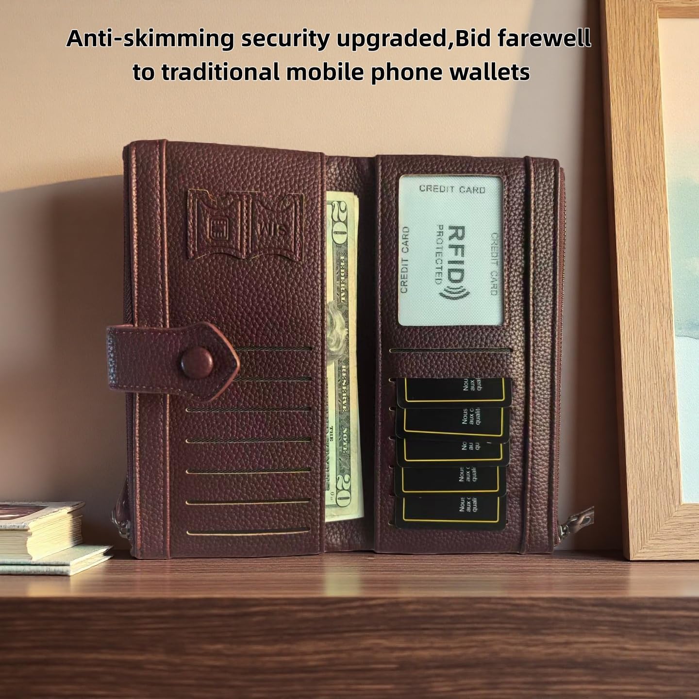 Women Slim Wallet Rfid Blocking With Passport And Credit Cards Holder Purse For Minimalist Soft Leather Zipper Monederos (wine red) - Image 8