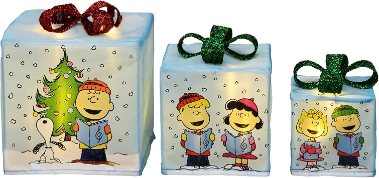 PRODUCTWORKS Peanuts Indoor Outdoor Printed Presents with Snoopy Charlie Brown and Gang Colorful Holiday Christmas Lighted Decor