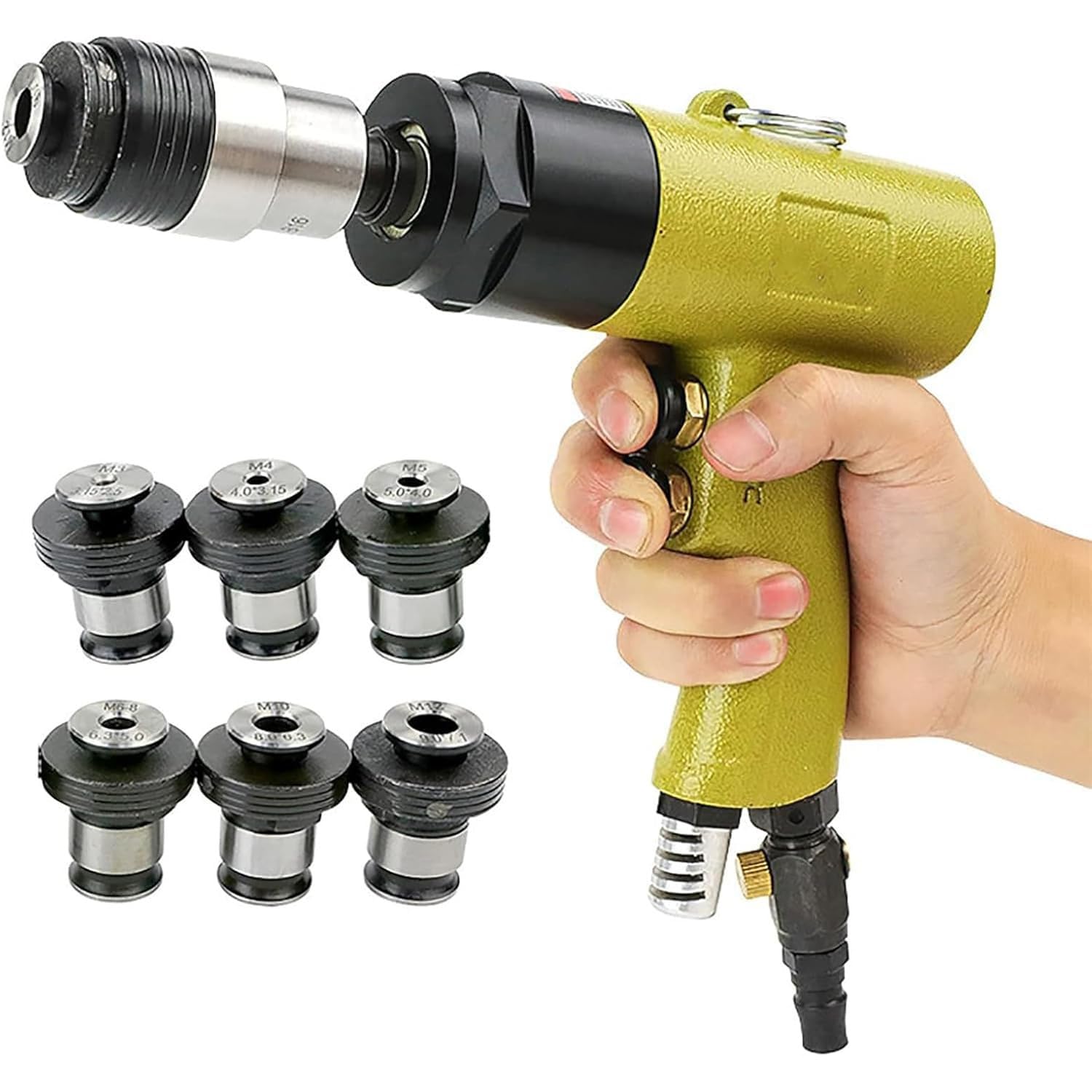 Máquina Roscadora Neumática, Máquina Roscadora Neumática Con Cabezal Autoblocante Y 6 Mandriles M3-M12 Y Interruptor De Inversión, Velocidad De 500 RPM Para Roscar Acero, Cobre, Hierro, Aluminio