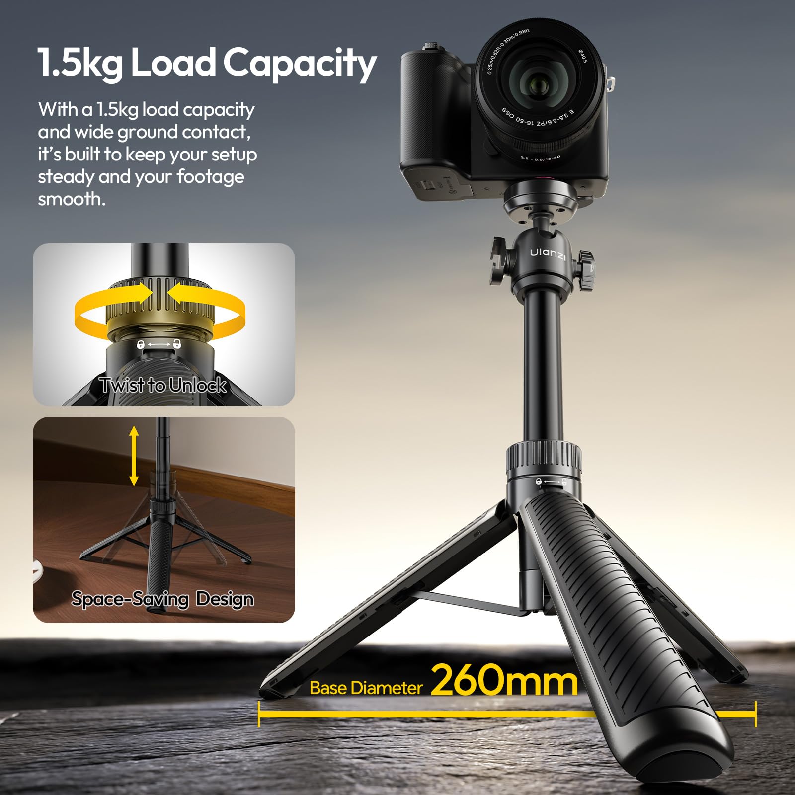 ULANZI MT90 Mini Trépied de caméra à dégagement Rapide pour DJI Pocket 3 4/Osmo Action 5 4 3, Perche à Selfie Compatible avec GoPro/Insta360 X5 Ace/Ace Pro/X4, trépied de Voyage pour caméra d'action