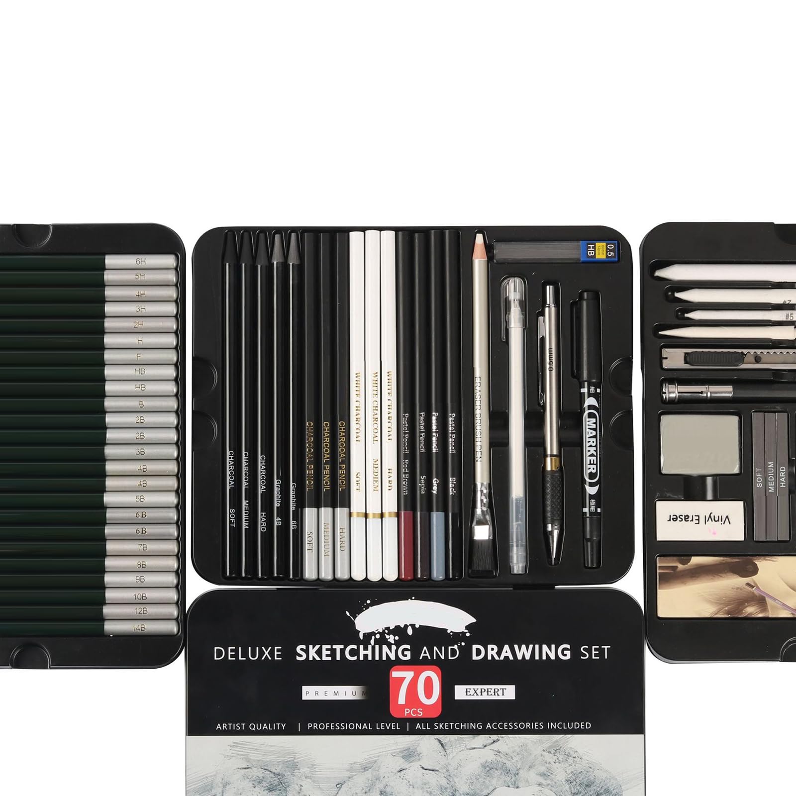 Set di 70 matite per schizzi artistici, matite a carboncino, pastelli, penne per disegno artistico, set di base per adulti e bambini