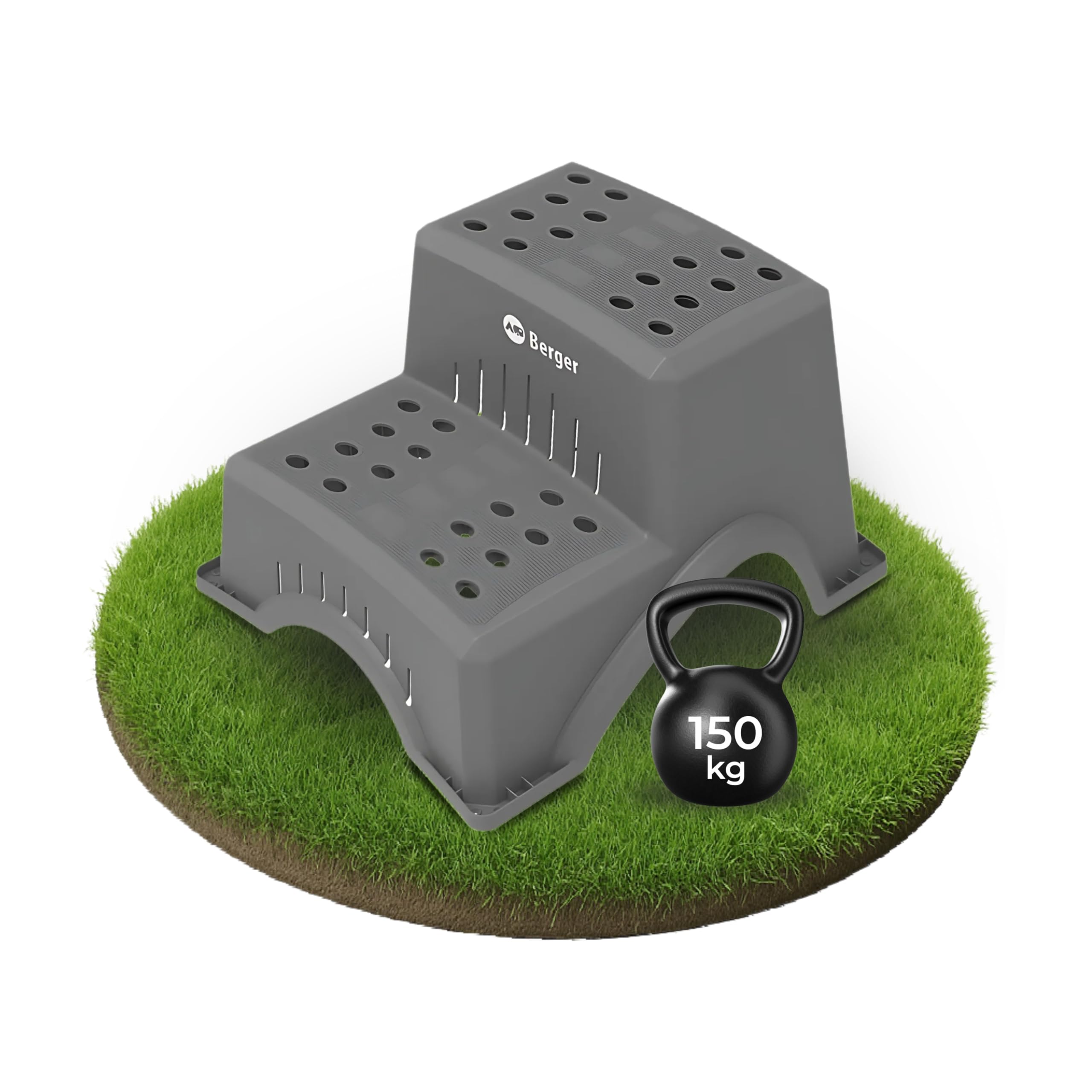 BERGER | Escalón Doble para Caravanas - Escalera Caravana Estable, Robusto y Antideslizante, Soporta hasta 150 Kg, Ideal para Autocaravanas y Caravanas