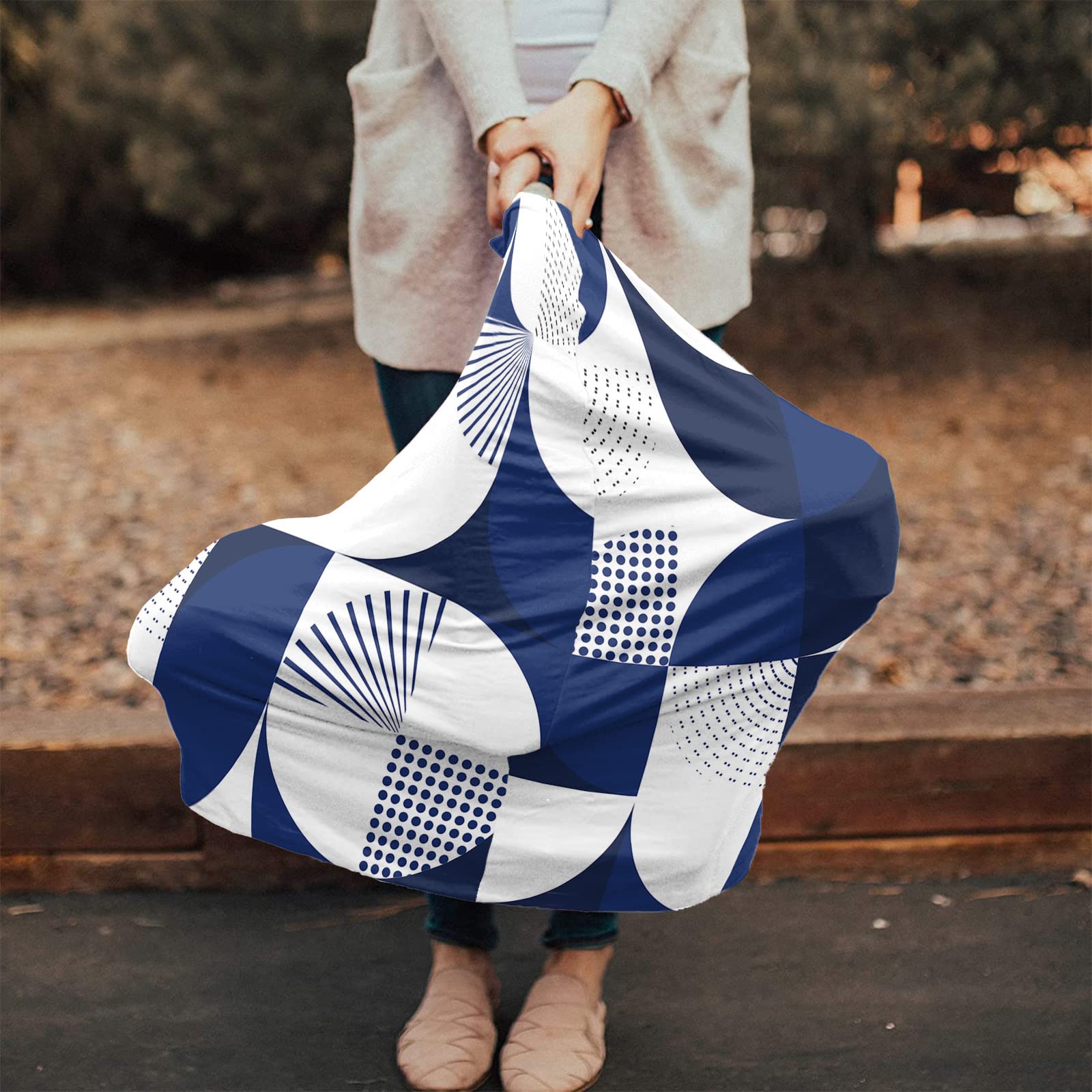 Nursing Cover for Breastfeeding Scarf, Blue Geometric Modern Art Baby Car Covers Super Soft Multi Use for Canopy Shopping Cart Cover Blanket Stroller Cover