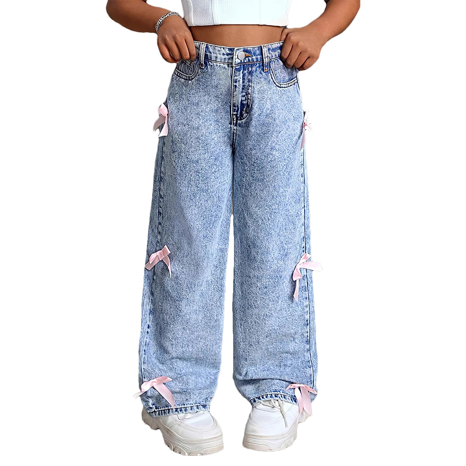 Jeans A Gamba Larga Per Ragazze | Denim Morbido Vita Alta Con Tasche – Stile Retrò