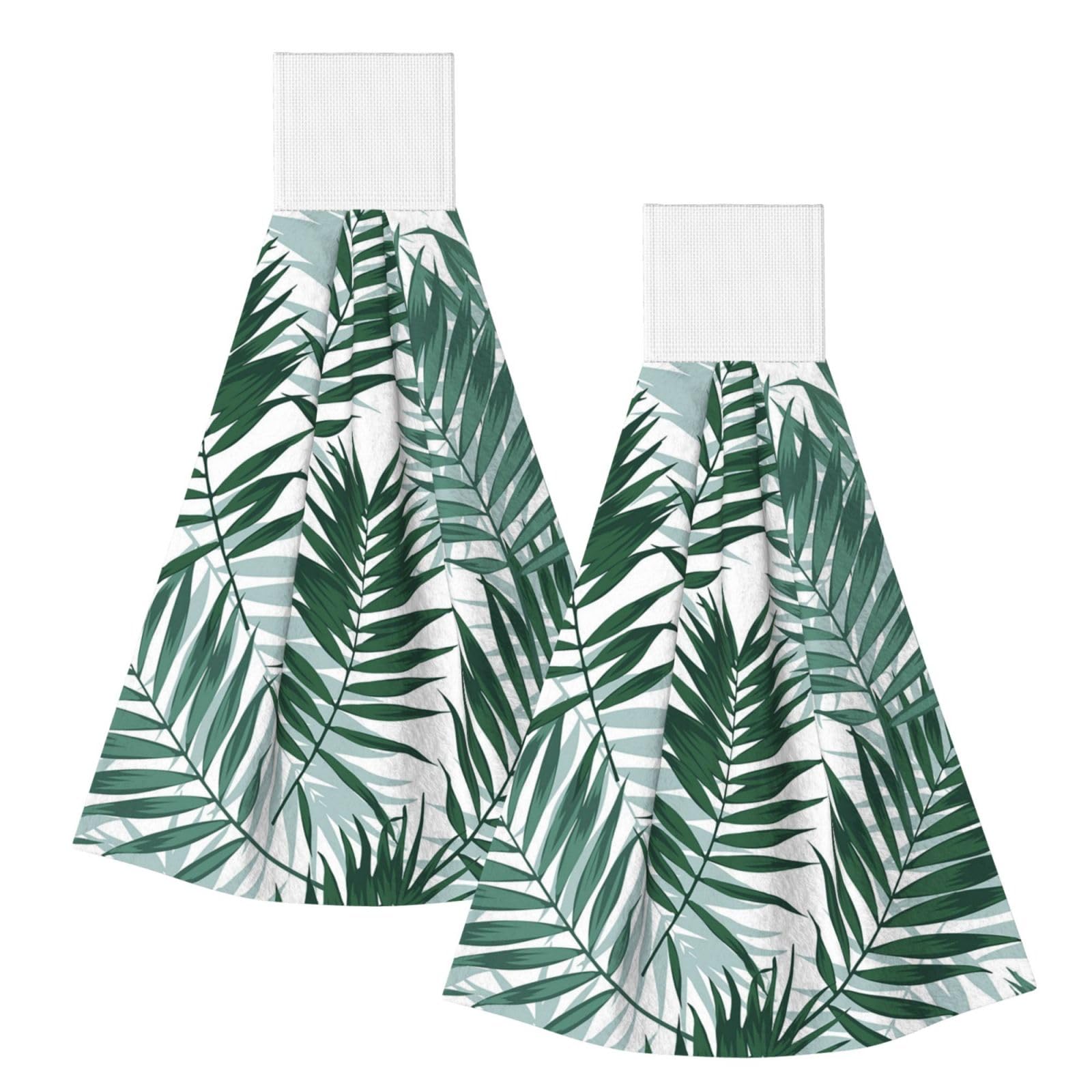 DOPKLNA Tropical Jungle, Seamless Pattern With Palm Leaves, 2 Pcs Hanging Coral Fiber Hand Towels for Bathroom, Absorbent Kitchen Towels