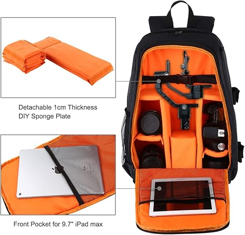 Miniatura 4 de Mochilas para cámara para fotógrafos, bolsa de hombro impermeable, gran capacidad, estuche negro para cámara, regalo para fotógrafos de hombres