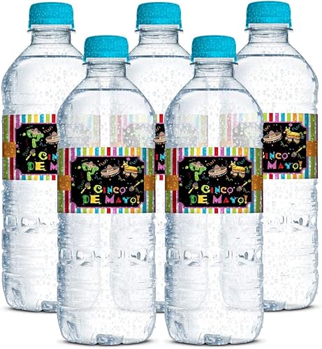 Miniatura 3 de AmandaCreation - Etiquetas adhesivas impermeables para botellas de agua con temática de fiesta de fiesta de Cinco de Mayo, 20 etiquetas envolventes
