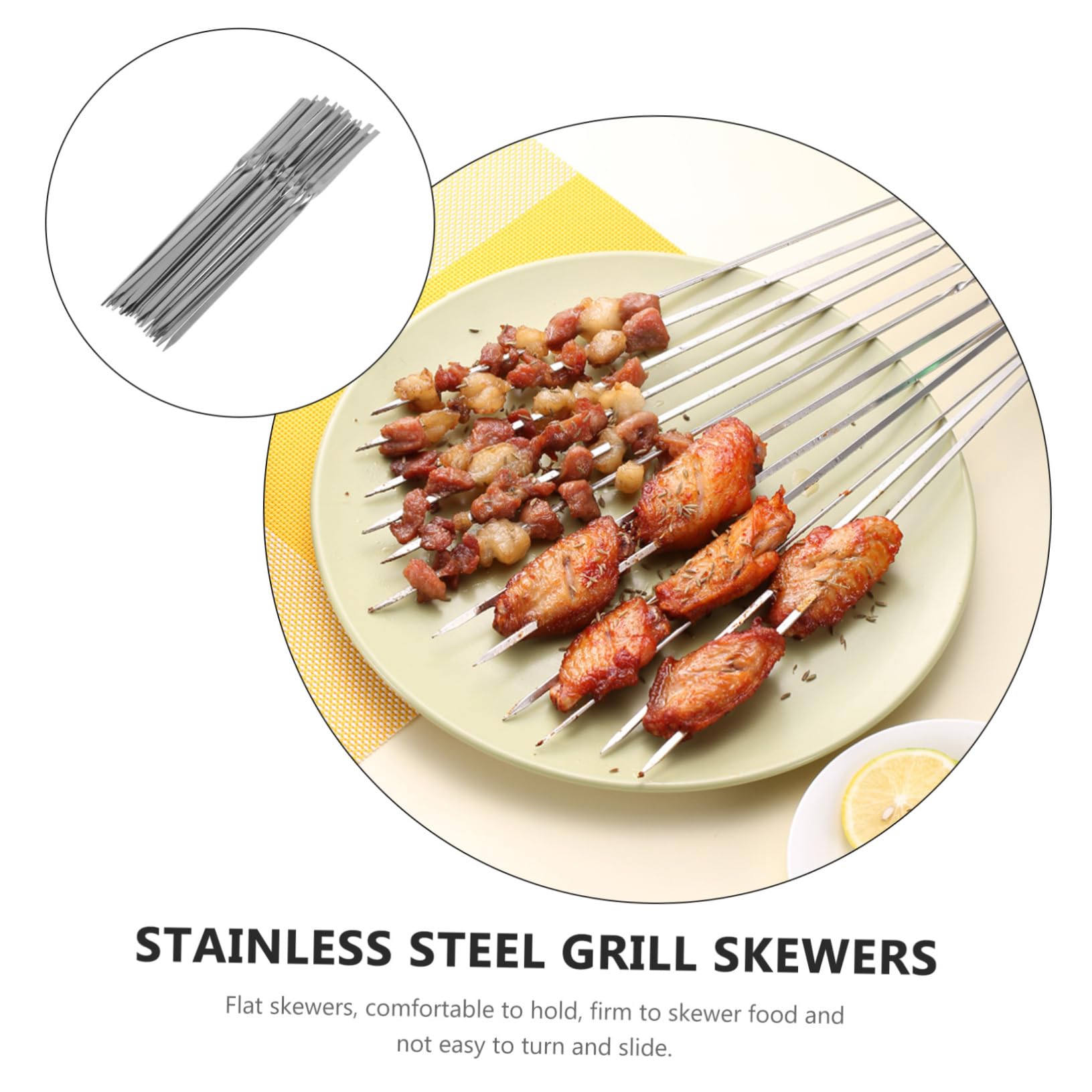 1 juego Brochetas Inoxidable Reutilizables para Asar Carnes y Verduras