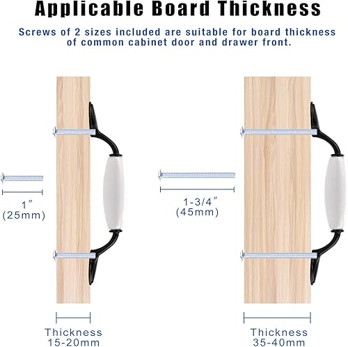 Miniatura 4 de KNOBWELL Paquete de 12 manijas de gabinete de cocina de aleación de zinc de cerámica blanca y negra, tiradores de cajón de tocador de porcelana,