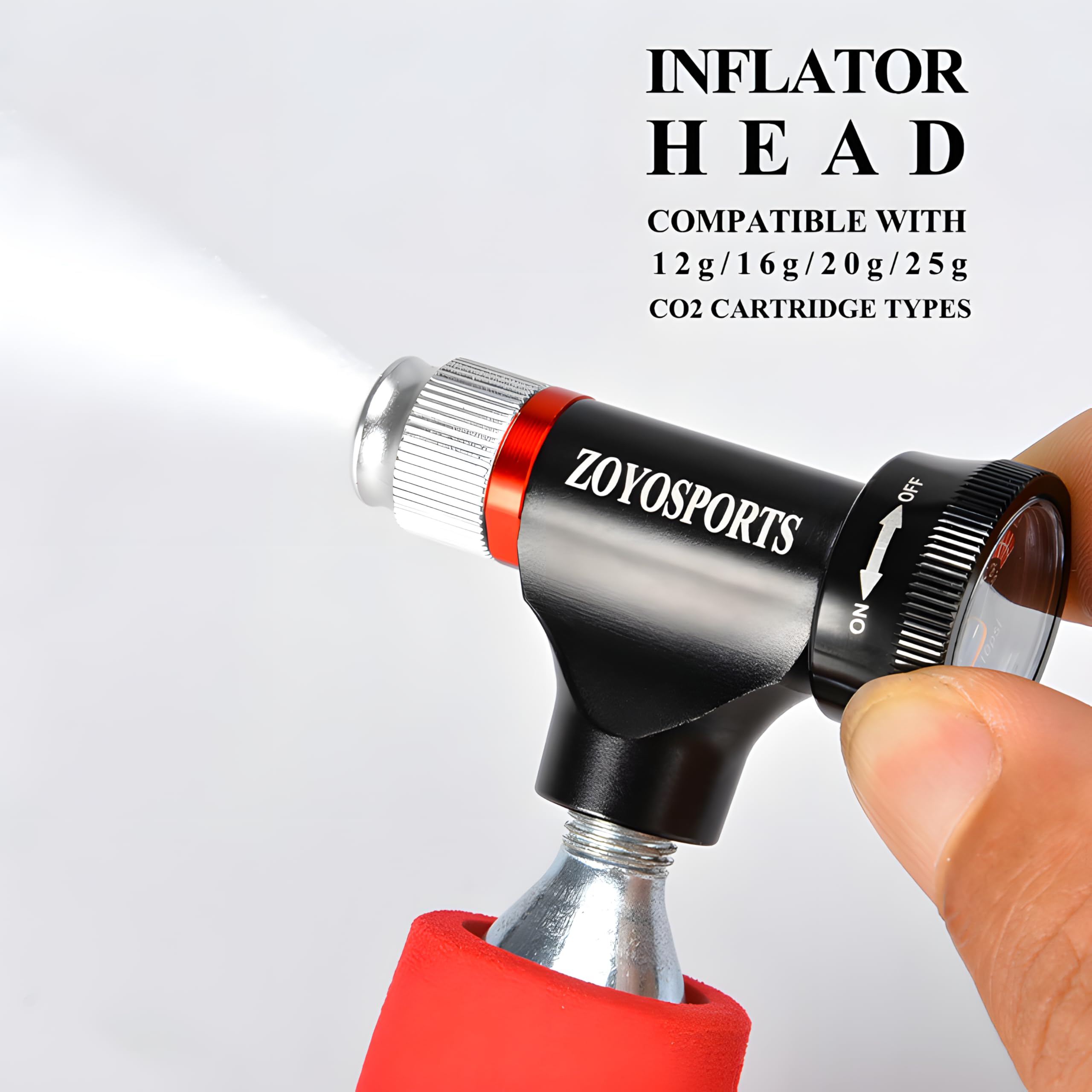 ZOYOSPORTS Mini pompka CO2 z manometrem, przenośna pompka do opon rowerowych, do rowerów szosowych i górskich, bez wkładów CO2 w zestawie