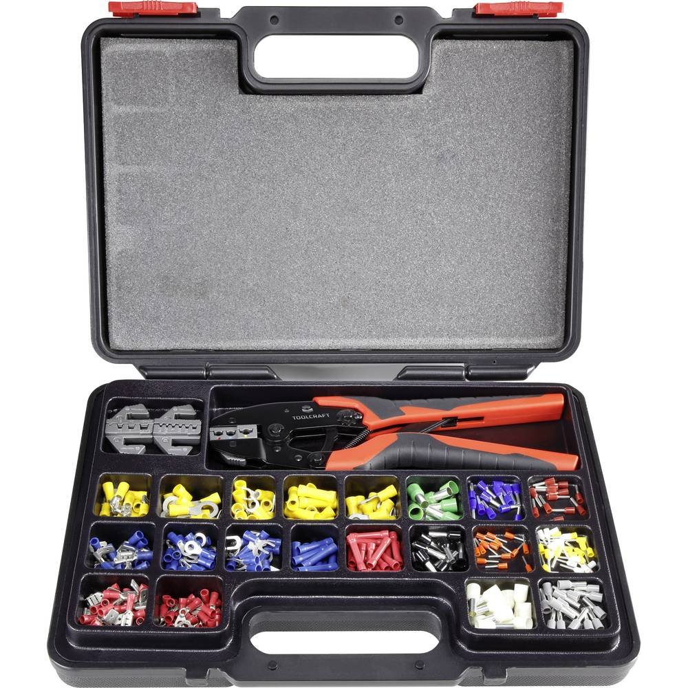 TOOLCRAFT PZ-507 1365635 Crimpzangen-Set 439teilig Kabelschuhe, Flachstecker, Flachsteckhülsen, Stoßverbinder, Aderendh