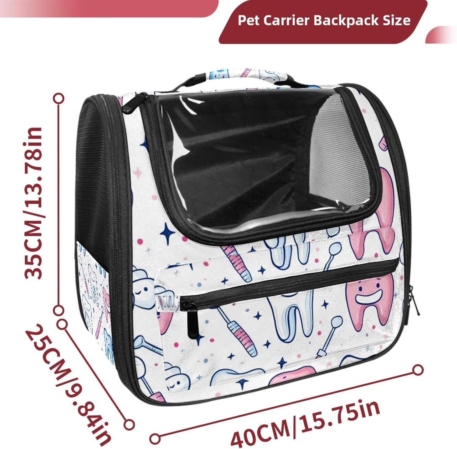 Portable Travel pet Backpack Carrier Hamster Bag Small Dog cat Carrier Breathable Hang Bag, Cute Teeth