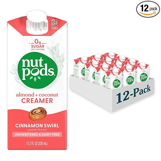 nutpods Cinnamon Swirl Coffee Creamer - Unsweetened Non Dairy Creamer Made from Almonds and Coconuts - Keto Creamer, Whole30, Gluten Free, Non-GMO, Vegan, Sugar Free, Kosher (12-Pack)