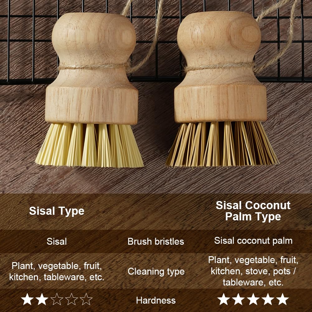 Set Di 3 Spazzole In Bambù Per La Pulizia Della Cucina: Mini Scopette Per Piatti, Pentole In Ghisa E Verdure, Ecologiche - 3