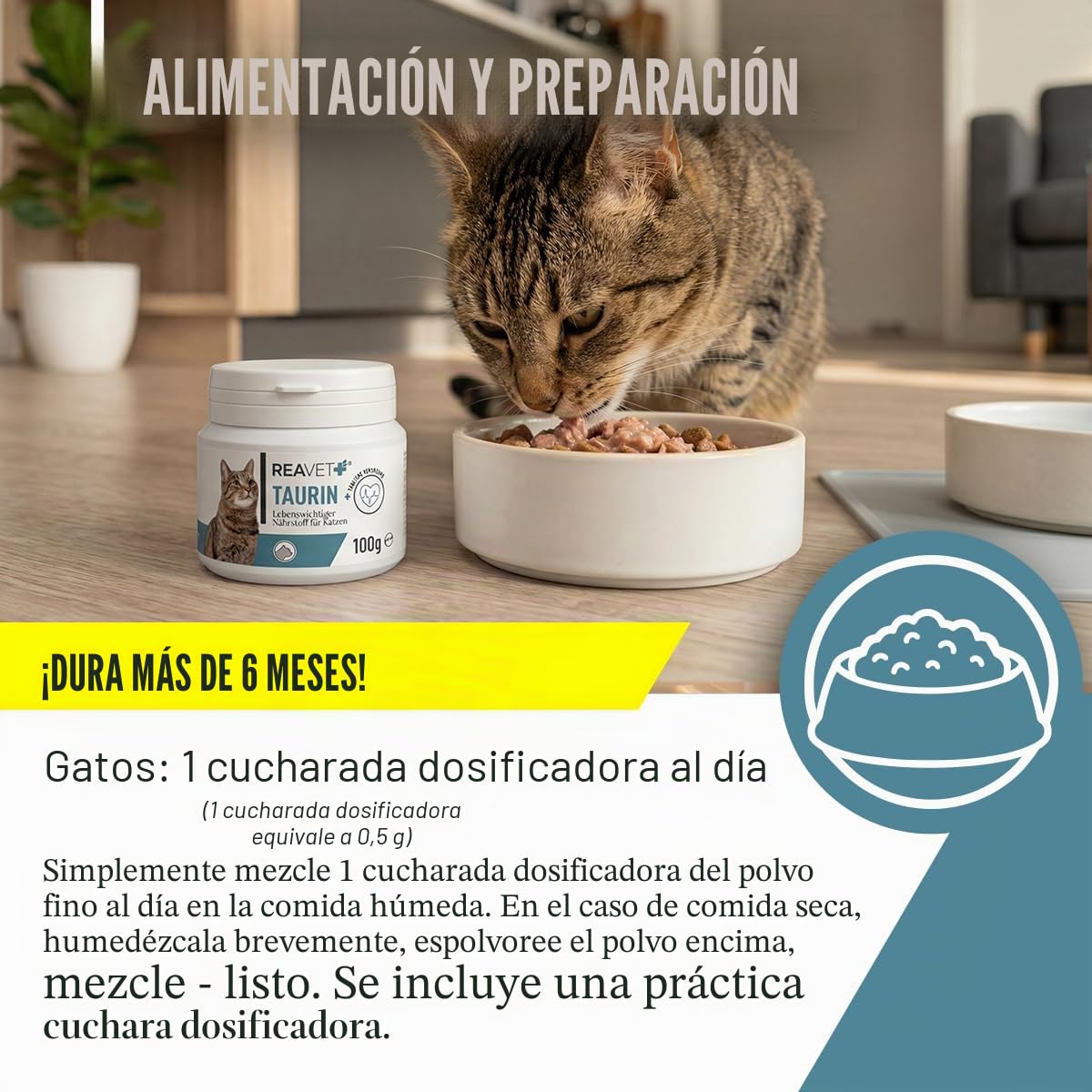 ReaVET Taurina para gatos 100 g – Apoyo cardiovascular, polvo de taurina 100% puro, aminoácidos que apoyan las defensas y el metabolismo celular