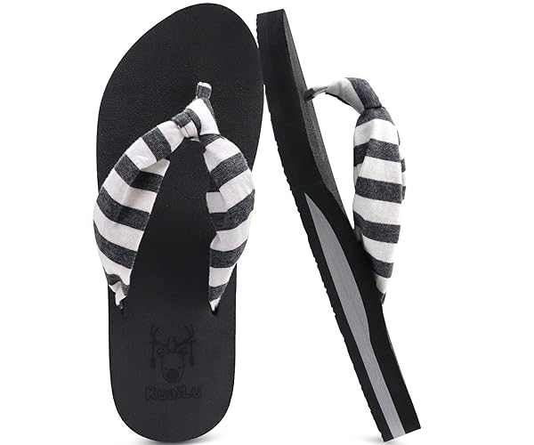 KuaiLu Flip Flops for Women with Arch Support Yoga Mat Comfortable Summer Beach Walking Thong Cushion Sandals Slip On Indoor Outdoor - 5 - Black White